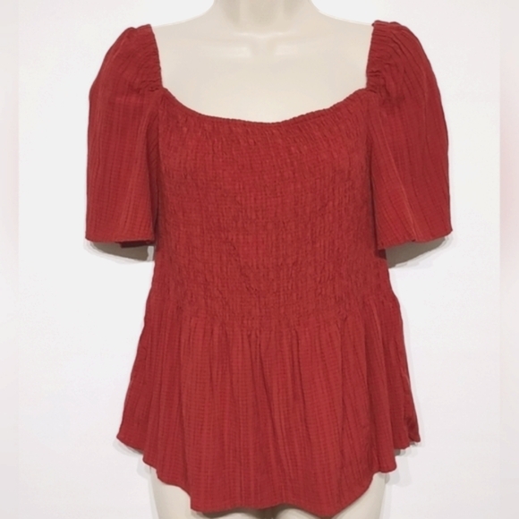 Urban Romantics Peasant Top Red Boho Cottagecore Smocked Size Large - Picture 1 of 7